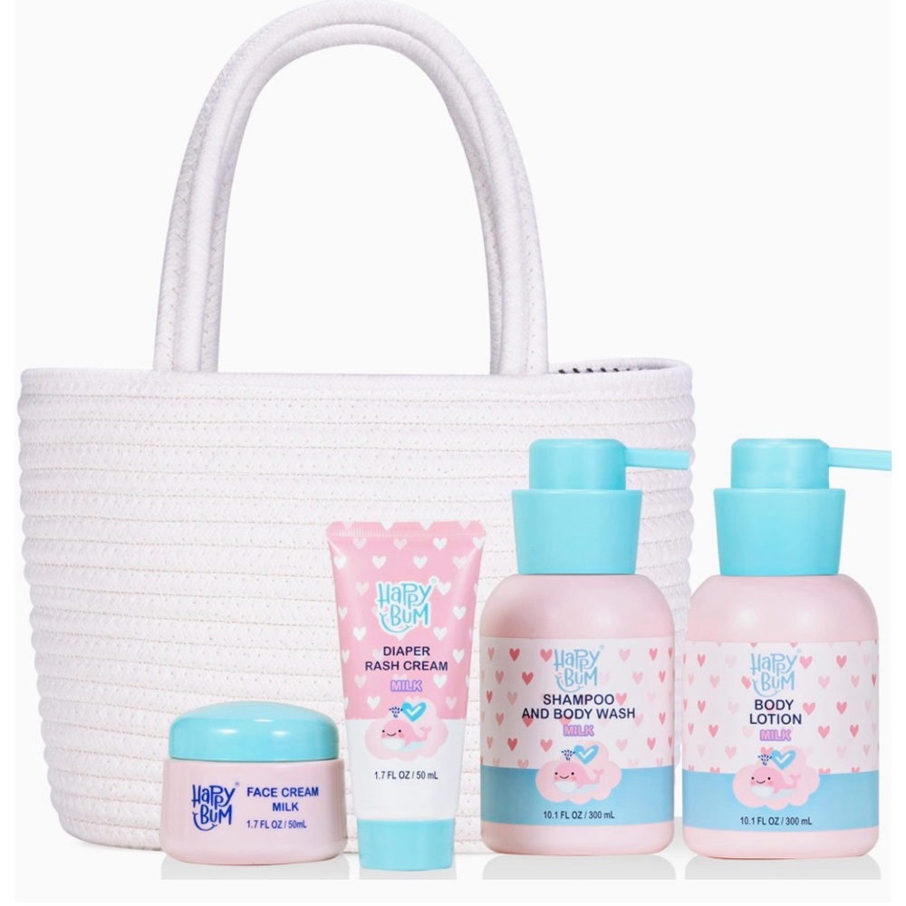 HAPPY BUM Baby Bath Set, Baby Wash Gift Set Basket Diaper Caddy Organizer